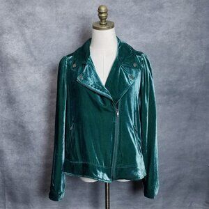 Torrid Emerald Green Moto Velvet Jacket Size Plus Size 1X Puffed Sleeve Zip
